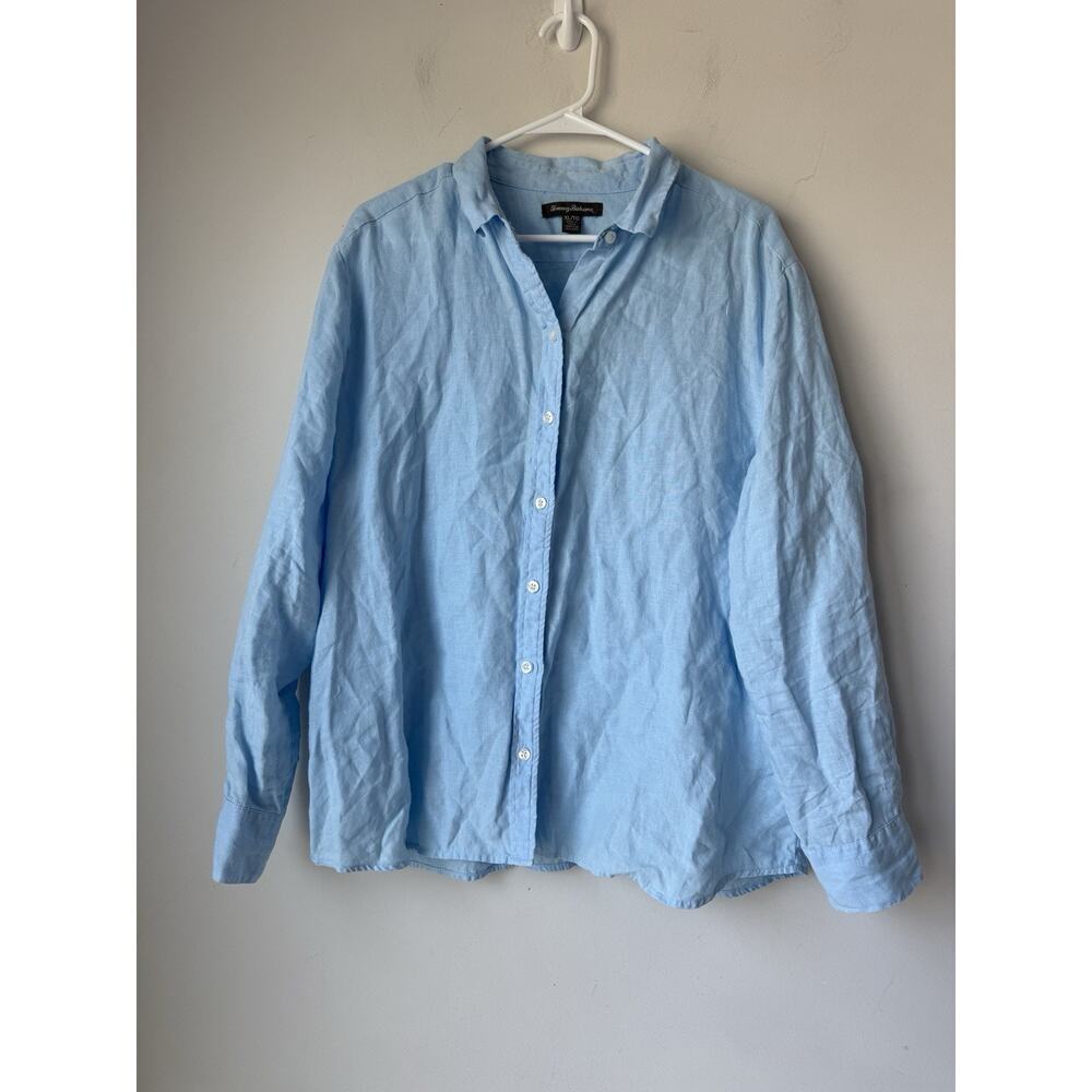 Tommy Bahama Women’s XL Sky Blue 100% Linen Button Up Long Sleeves Shirt